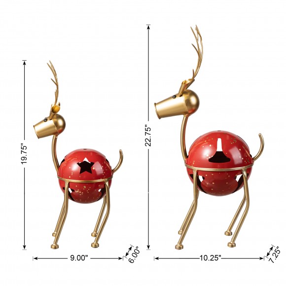 Glitzhome Glitzhome Set Of 2 Christmas Metal Bells Reindeer Table Decor Or Floor Decor