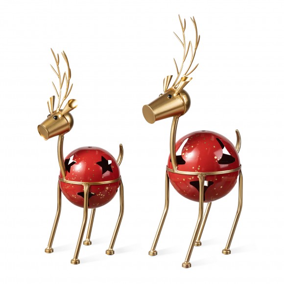 glitzhome Glitzhome Set of 2 Christmas Metal Bells Reindeer Table Decor or Floor Decor