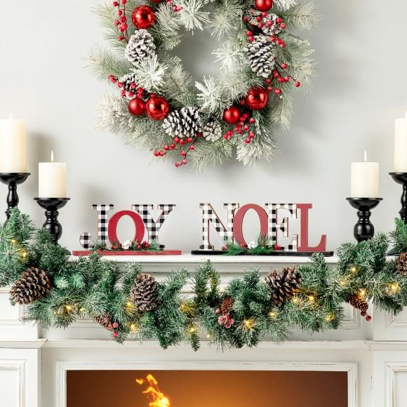 Glitzhome Glitzhome Set Of 2 Christmas Wooden Plaid JOY& NOEL Table Decor