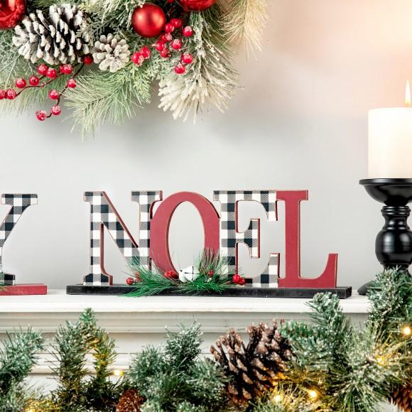 Glitzhome Glitzhome Set Of 2 Christmas Wooden Plaid JOY& NOEL Table Decor