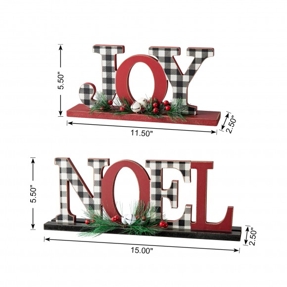 Glitzhome Glitzhome Set Of 2 Christmas Wooden Plaid JOY& NOEL Table Decor