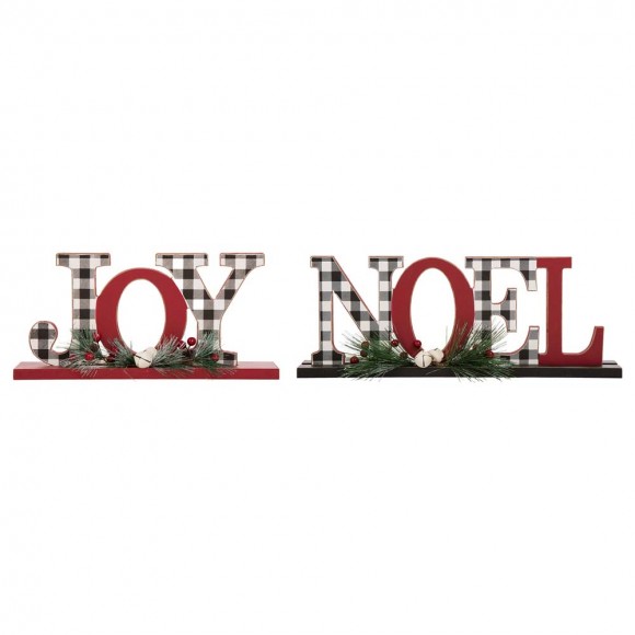 glitzhome Glitzhome Set of 2 Christmas Wooden Plaid JOY & NOEL Table Decors