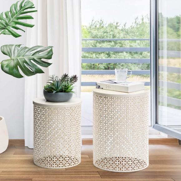 Glitzhome Glitzhome Set Of 2 Cream White Metal Garden Stool Or Plant Stand Or Accent Table (Multi-functional)