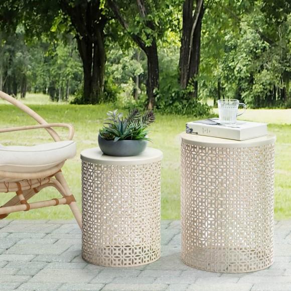 Glitzhome Glitzhome Set Of 2 Cream White Metal Garden Stool Or Plant Stand Or Accent Table (Multi-functional)