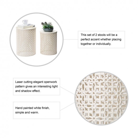 Glitzhome Glitzhome Set Of 2 Cream White Metal Garden Stool Or Plant Stand Or Accent Table (Multi-functional)