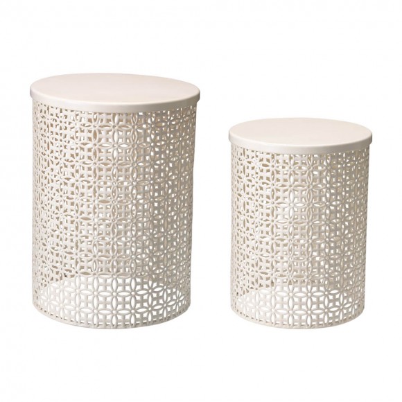 glitzhome Glitzhome Set of 2 Cream White Metal Garden Stool or Plant Stand or Accent Table (Multi-functional)