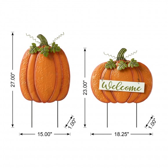 Glitzhome Glitzhome Set Of 2 Fall Metal Embossed Glitter Pumpkin Yard Stake Or Porch Decor (Two Function)