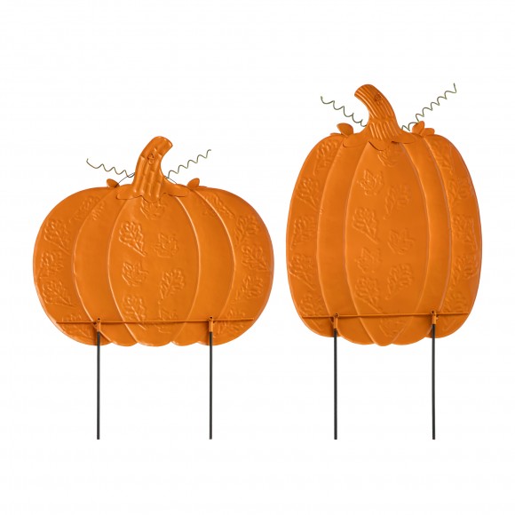 Glitzhome Glitzhome Set Of 2 Fall Metal Embossed Glitter Pumpkin Yard Stake Or Porch Decor (Two Function)