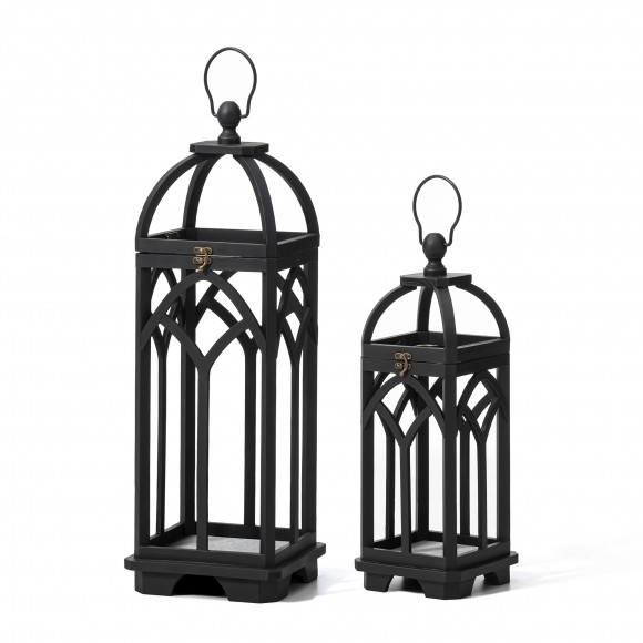 glitzhome Glitzhome Set of 2 Farmhouse Church Window Wood/Metal Black Lanterns
