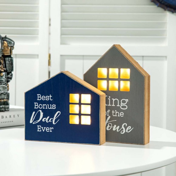 Glitzhome Glitzhome Set Of 2 Father's Day Lighted Wooden Table Block Sign