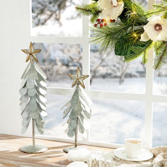 Glitzhome Glitzhome Set Of 2 Galvanized Metal Christmas Table Tree Decor