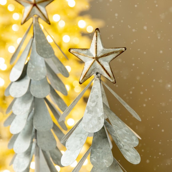 Glitzhome Glitzhome Set Of 2 Galvanized Metal Christmas Table Tree Decor