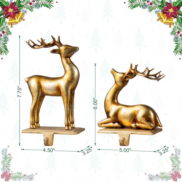 Glitzhome Glitzhome Set Of 2 Gold Resin Standing & Sitting Reindeer Stocking Holders