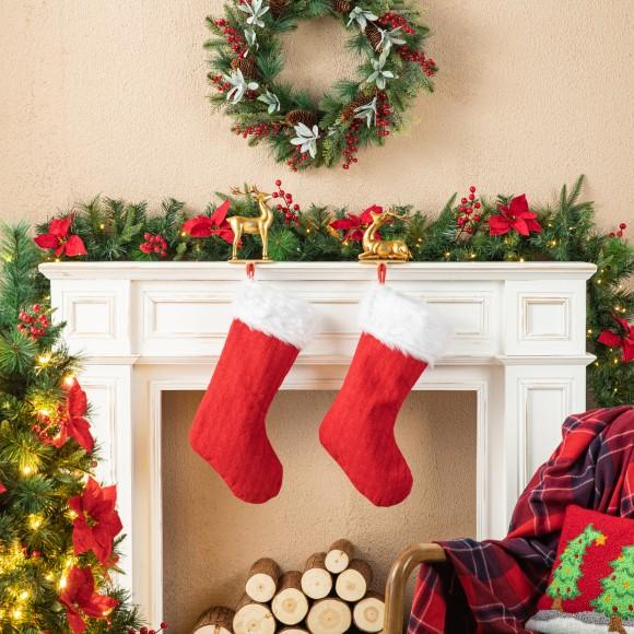 Glitzhome Glitzhome Set Of 2 Gold Resin Standing & Sitting Reindeer Stocking Holders