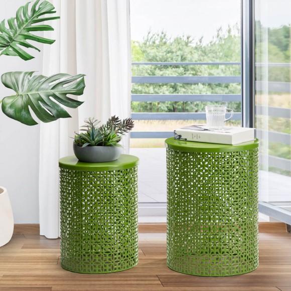 Glitzhome Glitzhome Set Of 2 Green Metal Garden Stool Or Plant Stand Or Accent Table (Multi-functional)
