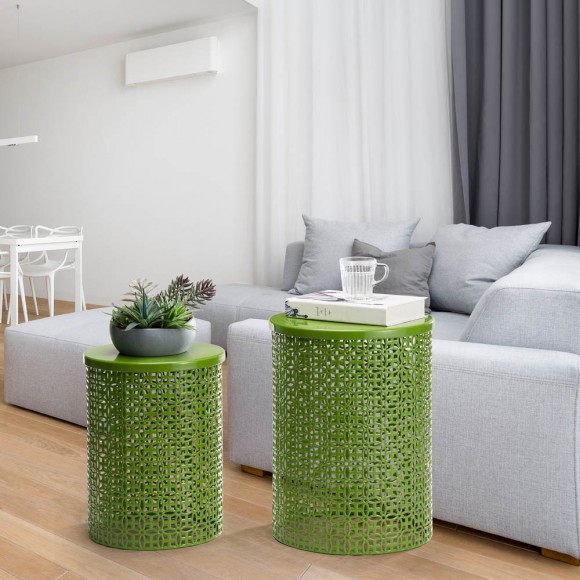 Glitzhome Glitzhome Set Of 2 Green Metal Garden Stool Or Plant Stand Or Accent Table (Multi-functional)