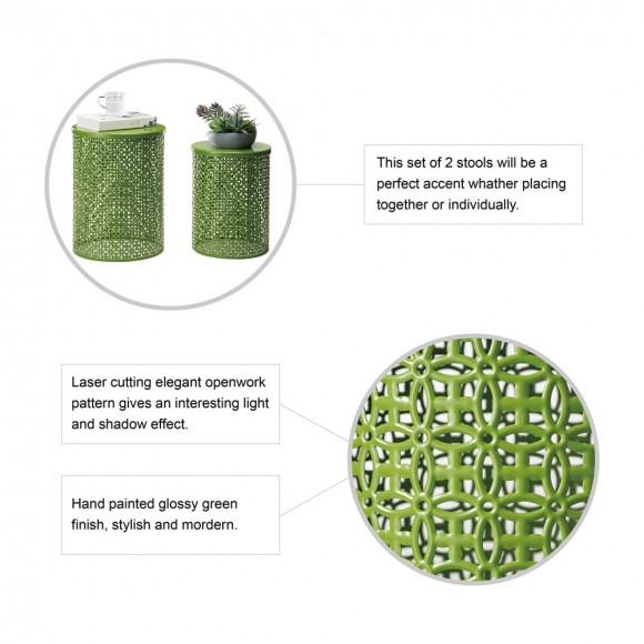 Glitzhome Glitzhome Set Of 2 Green Metal Garden Stool Or Plant Stand Or Accent Table (Multi-functional)