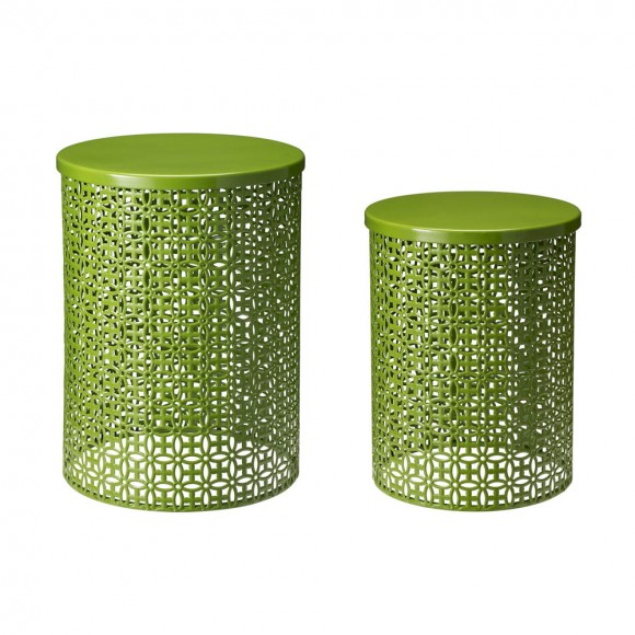glitzhome Glitzhome Set of 2 Green Metal Garden Stool or Plant Stand or Accent Table (Multi-functional)