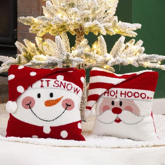 Glitzhome Glitzhome Set Of 2 Hooked 3D Santa And Snowman Pillow