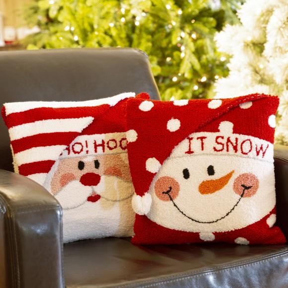 Glitzhome Glitzhome Set Of 2 Hooked 3D Santa And Snowman Pillow