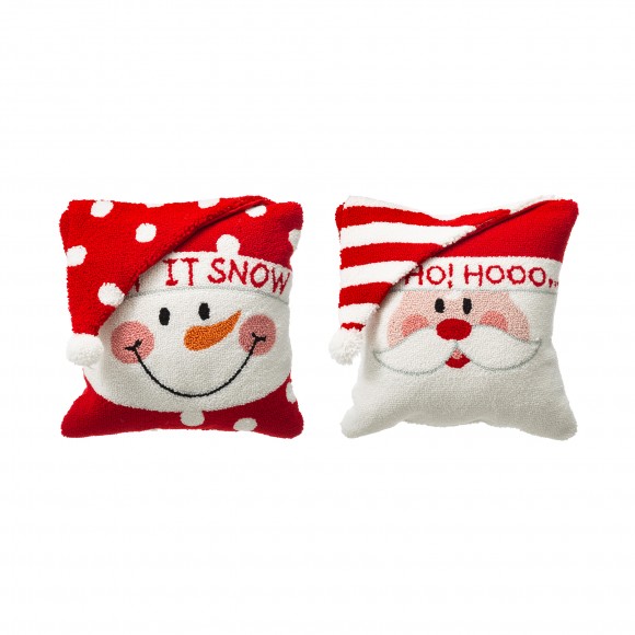 glitzhome Glitzhome Set of 2 Hooked 3D Santa and Snowman Pillow