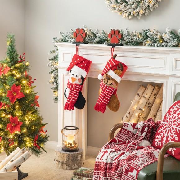 Glitzhome Glitzhome Set Of 2 Hooked Stocking Penguin & Reindeer