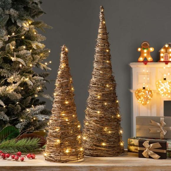 Glitzhome Glitzhome Set Of 2 Lighted Rattan Christmas Table Tree Decor