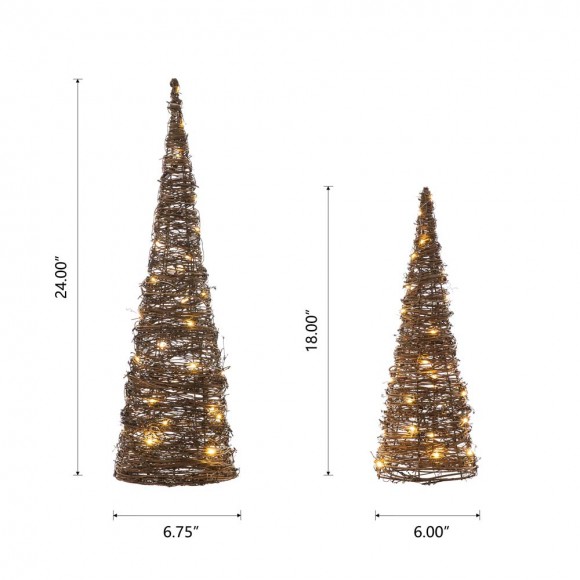Glitzhome Glitzhome Set Of 2 Lighted Rattan Christmas Table Tree Decor