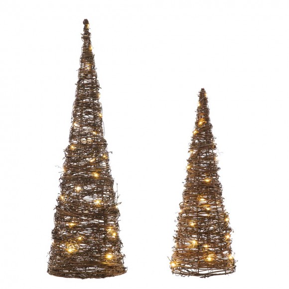 glitzhome Glitzhome Set of 2 Lighted Rattan Christmas Table Tree Decor