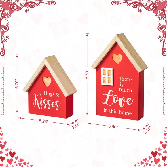Glitzhome Glitzhome Set Of 2 Lighted Valentine's Wooden House-shaped Table Decor