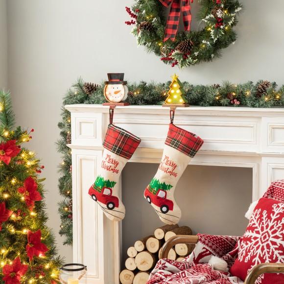 Glitzhome Glitzhome Set Of 2 Marquee LED Snowman Head & Tree Stocking Holder