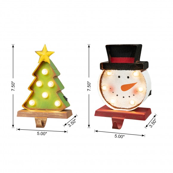 Glitzhome Glitzhome Set Of 2 Marquee LED Snowman Head & Tree Stocking Holder