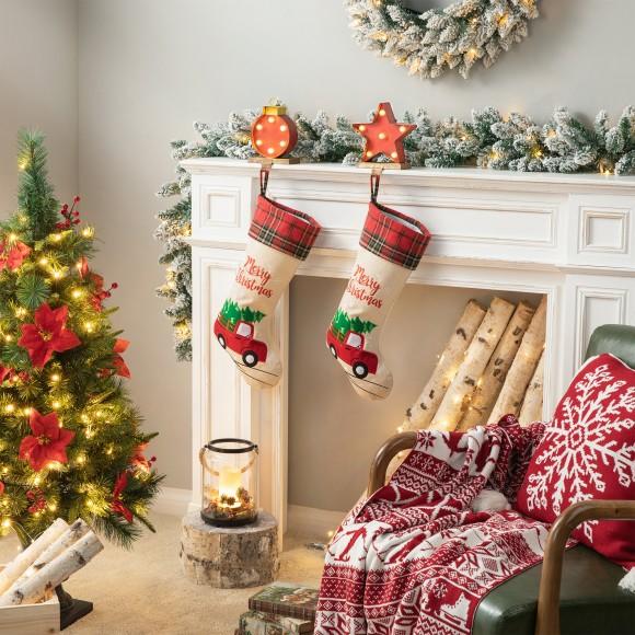 Glitzhome Glitzhome Set Of 2 Marquee LED Star & Wooden/Metal Gift Box Stocking Holder
