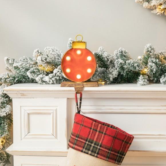 Glitzhome Glitzhome Set Of 2 Marquee LED Star & Wooden/Metal Gift Box Stocking Holder