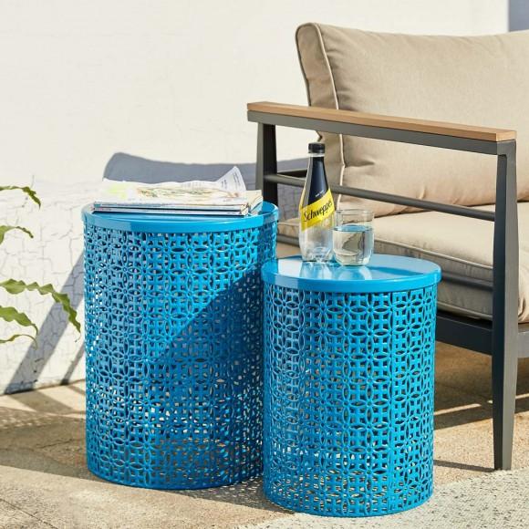 Glitzhome Glitzhome Set Of 2 Metal Blue Garden Stool Or Planter Stand Or Accent Table Or Side Table (Multi-functional)