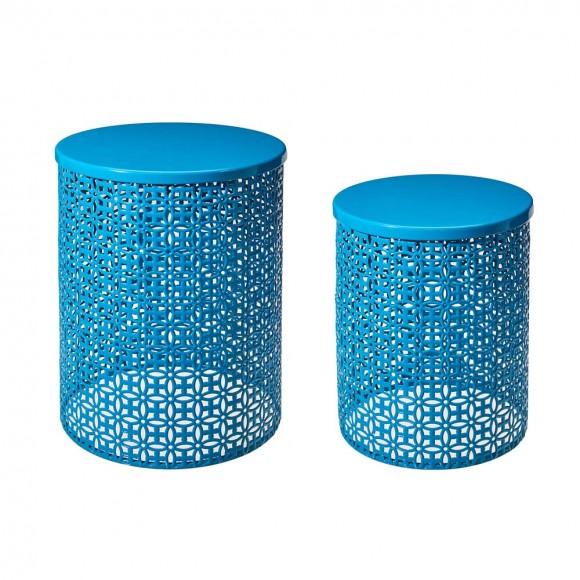 glitzhome Glitzhome Set of 2 Metal Blue Garden Stool or Planter Stand or Accent Table or Side Table (Multi-functional)
