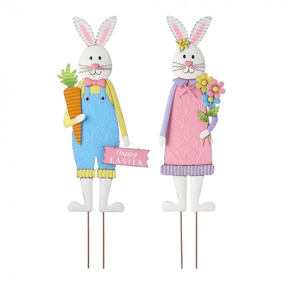 glitzhome Glitzhome Set of 2 Metal Bunny Boy and Girl Yard Stake or Standing Décor or Wall Décor (Three Functions)