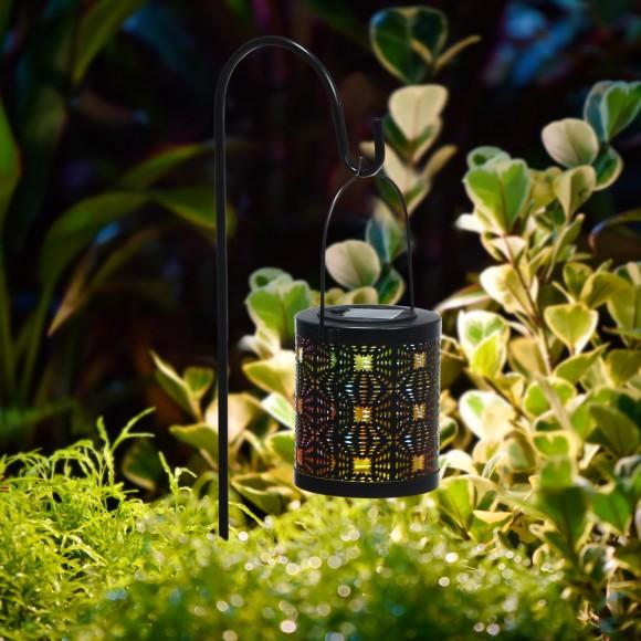 Glitzhome Glitzhome Set Of 2 Metal Cutout Pattern Solar Powered Lantern With LED Light Laser Plate And Stake Hook (KD)