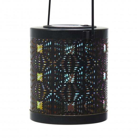 Glitzhome Glitzhome Set Of 2 Metal Cutout Pattern Solar Powered Lantern With LED Light Laser Plate And Stake Hook (KD)