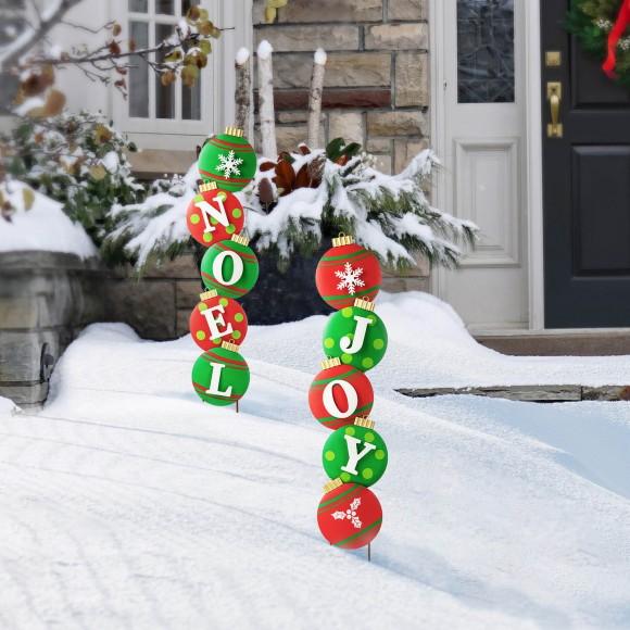 Glitzhome Glitzhome Set Of 2 Metal Metal JOY & NOEL Ornament Yard Stake Or Wall Decor (Two Function)