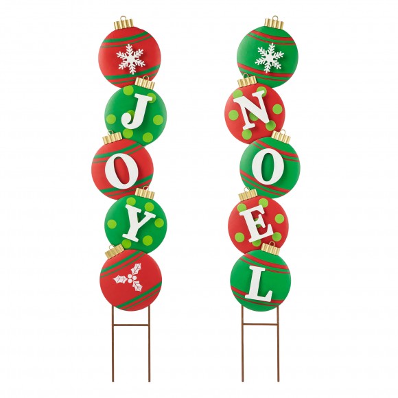 glitzhome Glitzhome Set of 2 Metal Metal JOY & NOEL Ornament Yard Stake or Wall Decor (Two Function)