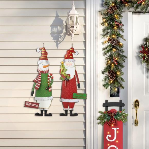 Glitzhome Glitzhome Set Of 2 Metal Snowman & Santa Yard Stake Or Standing Decor Or Wall Decor (KD Three Function)