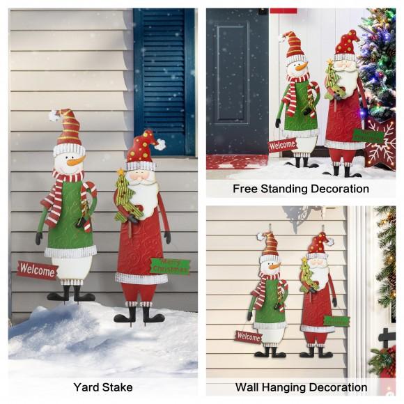 Glitzhome Glitzhome Set Of 2 Metal Snowman & Santa Yard Stake Or Standing Decor Or Wall Decor (KD Three Function)