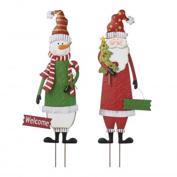 glitzhome Glitzhome Set of 2 Metal Snowman & Santa Yard Stake or Standing Decor or Wall Decor (KD Three Function)