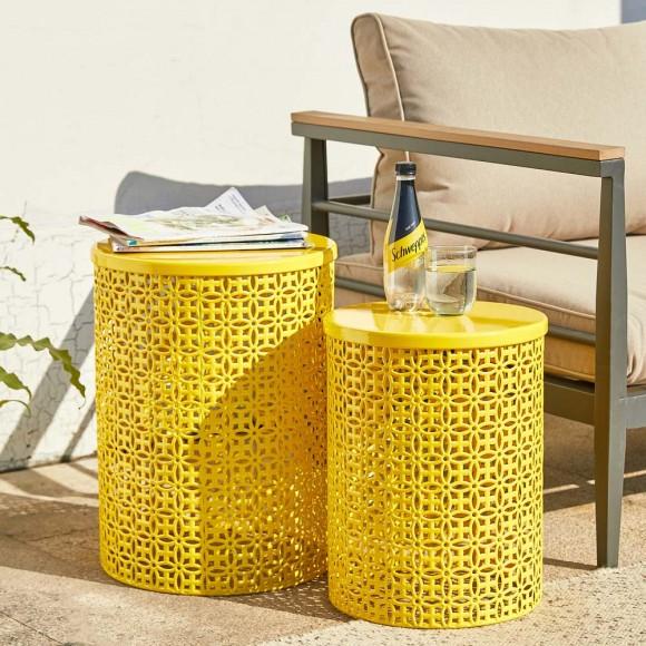 Glitzhome Glitzhome Set Of 2 Metal Yellow Garden Stool Or Planter Stand Or Accent Table Or Side Table (Multi-functional)