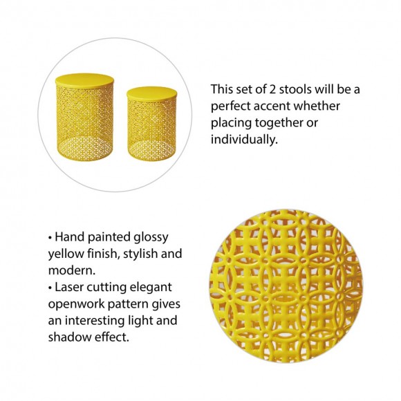Glitzhome Glitzhome Set Of 2 Metal Yellow Garden Stool Or Planter Stand Or Accent Table Or Side Table (Multi-functional)
