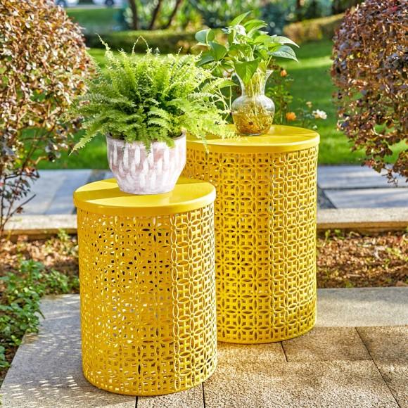 Glitzhome Glitzhome Set Of 2 Metal Yellow Garden Stool Or Planter Stand Or Accent Table Or Side Table (Multi-functional)
