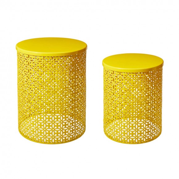 glitzhome Glitzhome Set of 2 Metal Yellow Garden Stool or Planter Stand or Accent Table or Side Table (Multi-functional)