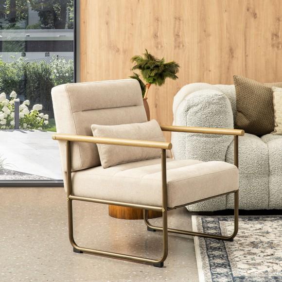Glitzhome Glitzhome Set Of 2 Mid-Century Modern Beige Fabric Accent Arm Chair With Metal Frame