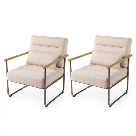 Glitzhome Glitzhome Set Of 2 Mid-Century Modern Beige Fabric Accent Arm Chair With Metal Frame